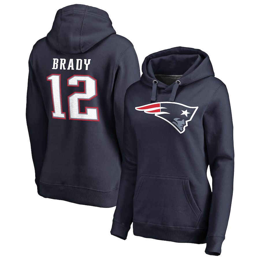 Women New England Patriots 12 Tom Brady NFL Pro Line by Fanatics Branded Navy Name & Number Player Icon Pullover Hoodie